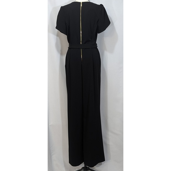 Calvin Klein Black Short Sleeve Jumpsuit Tie Waist Gold Back Zip Size 12 - Picture 4 of 11